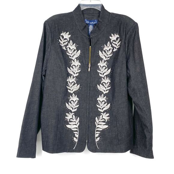Susan Graver Embroidered Floral Zip Front Jacket Womens XL NWT - Picture 2 of 6